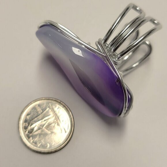 Purple Agate Ring Adjustable Band Handmade Semi Precious Ring - Picture 4 of 9